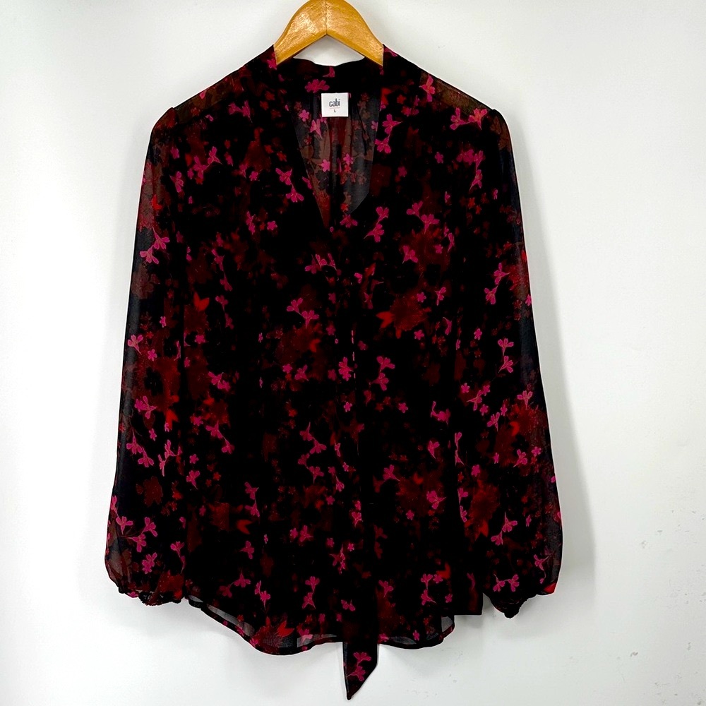 CAbi Black and Red Floral Blouse